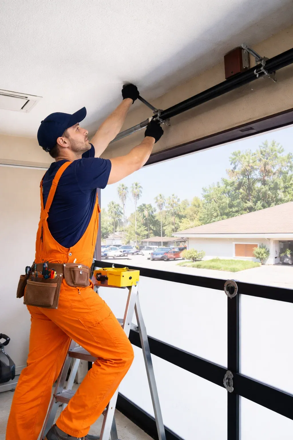 Titan Garage Doors technician performing garage-door-repair-cedar-rapids service, delivering trusted garage door repair in Cedar Rapids, IA with same-day service by local technicians inside a residential garage