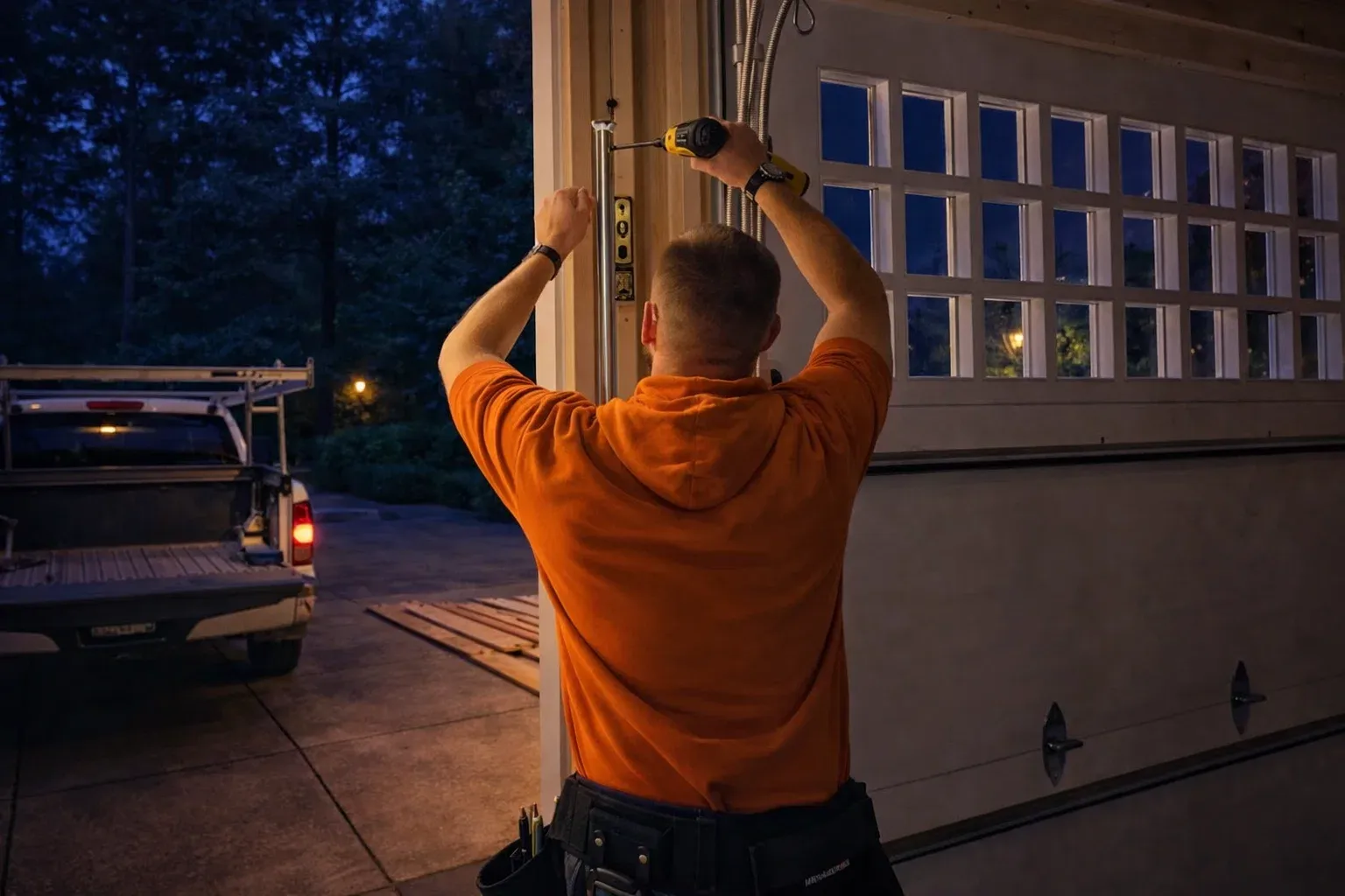 Titan Garage Doors technician providing garage-door-repair-coralville service, completing fast and reliable garage door repair in Coralville, IA with trusted local expertise inside a residential garage
