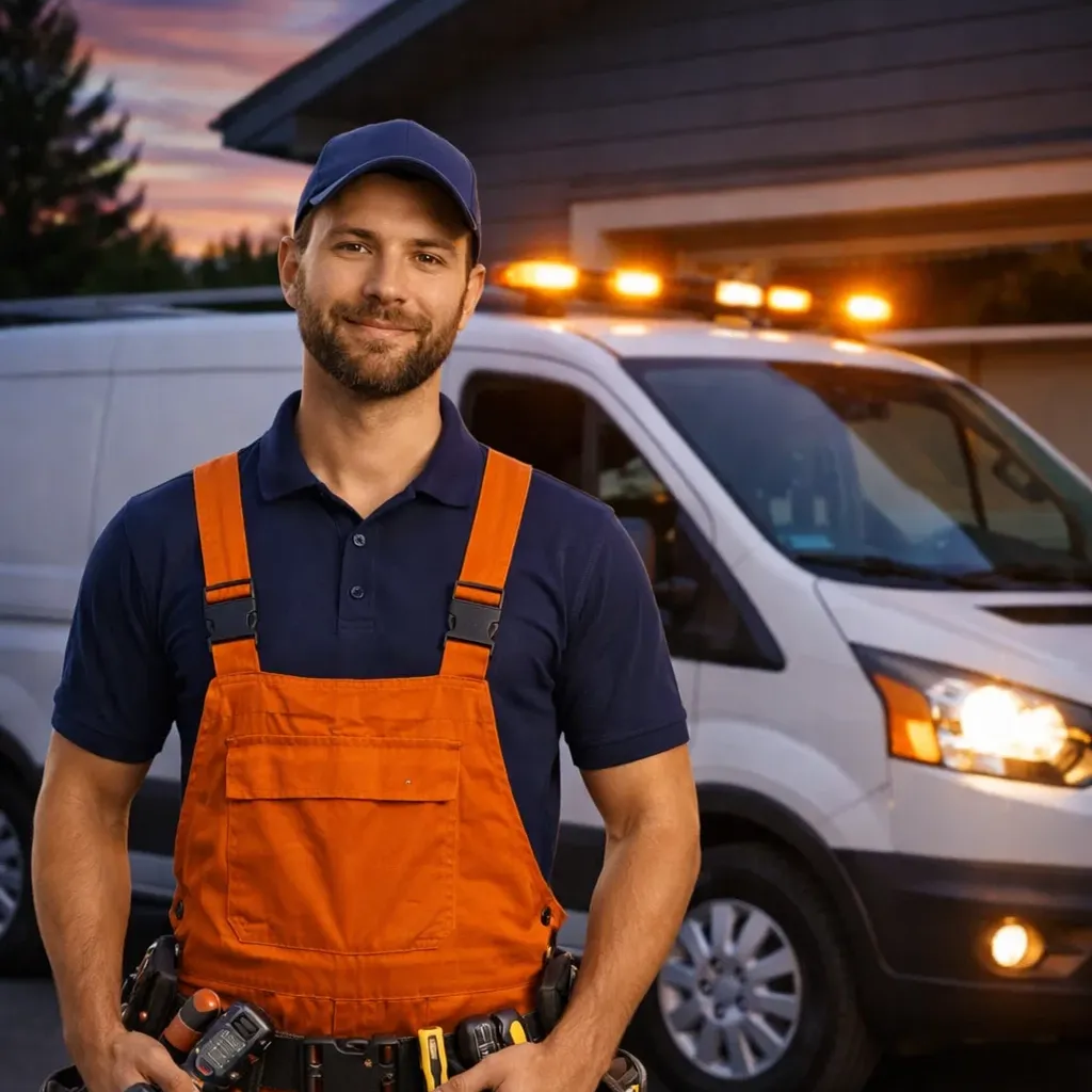 Titan Garage Doors technician on-site in Iowa, representing contact-us page for fast, friendly garage door service, free quotes, and easy scheduling for repair or installation