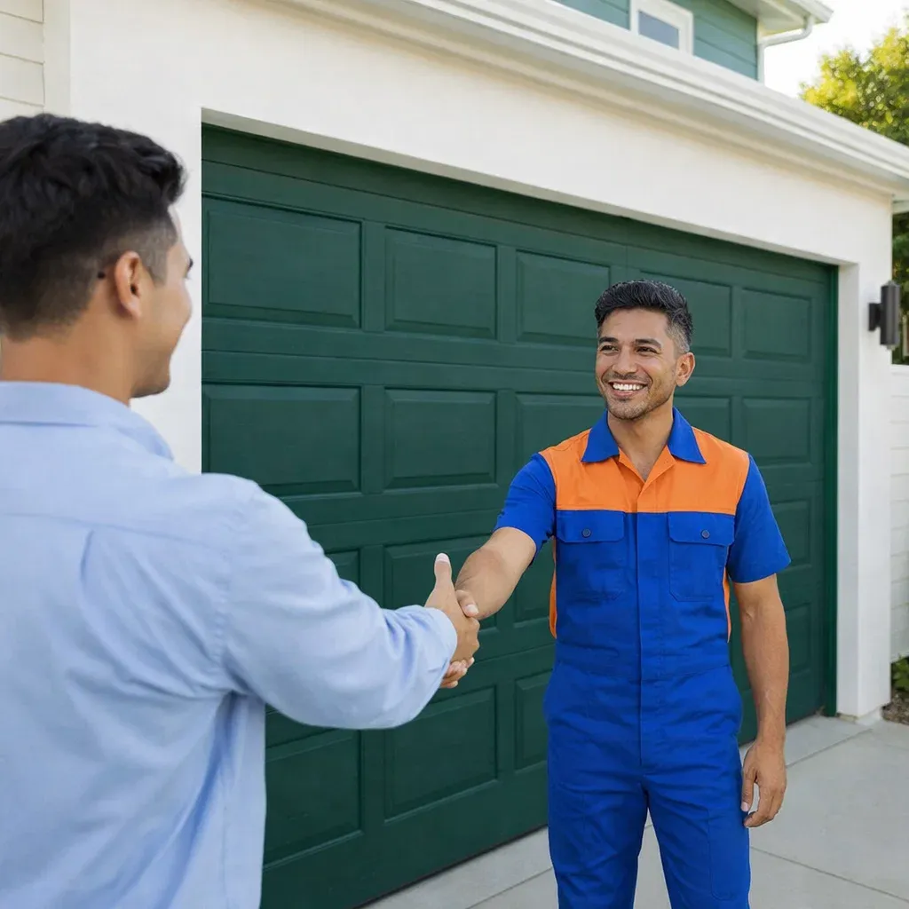 Titan Garage Doors technician on-site in Iowa, representing contact-us page for fast, friendly garage door service, free quotes, and easy scheduling for repair or installation