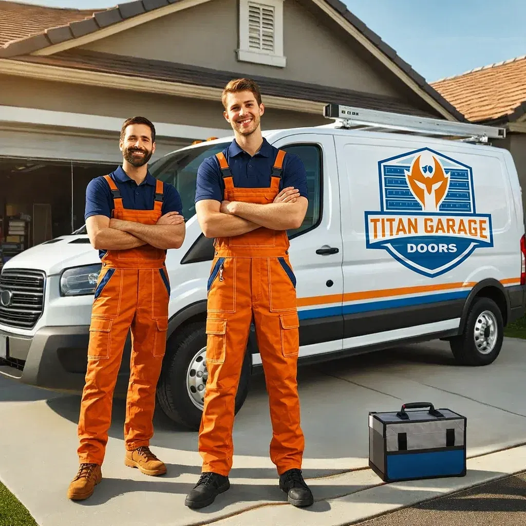 Titan Garage Doors technician on-site in Iowa, representing contact-us page for fast, friendly garage door service, free quotes, and easy scheduling for repair or installation
