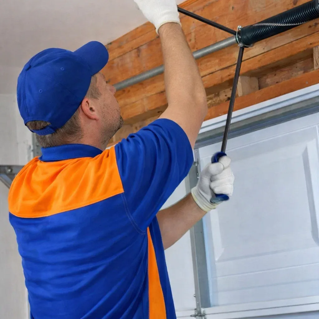 Titan Garage Doors technician providing garage-door-repair-iowa-city service, completing professional garage door repair in Iowa City, IA with licensed local expertise inside a residential garage
