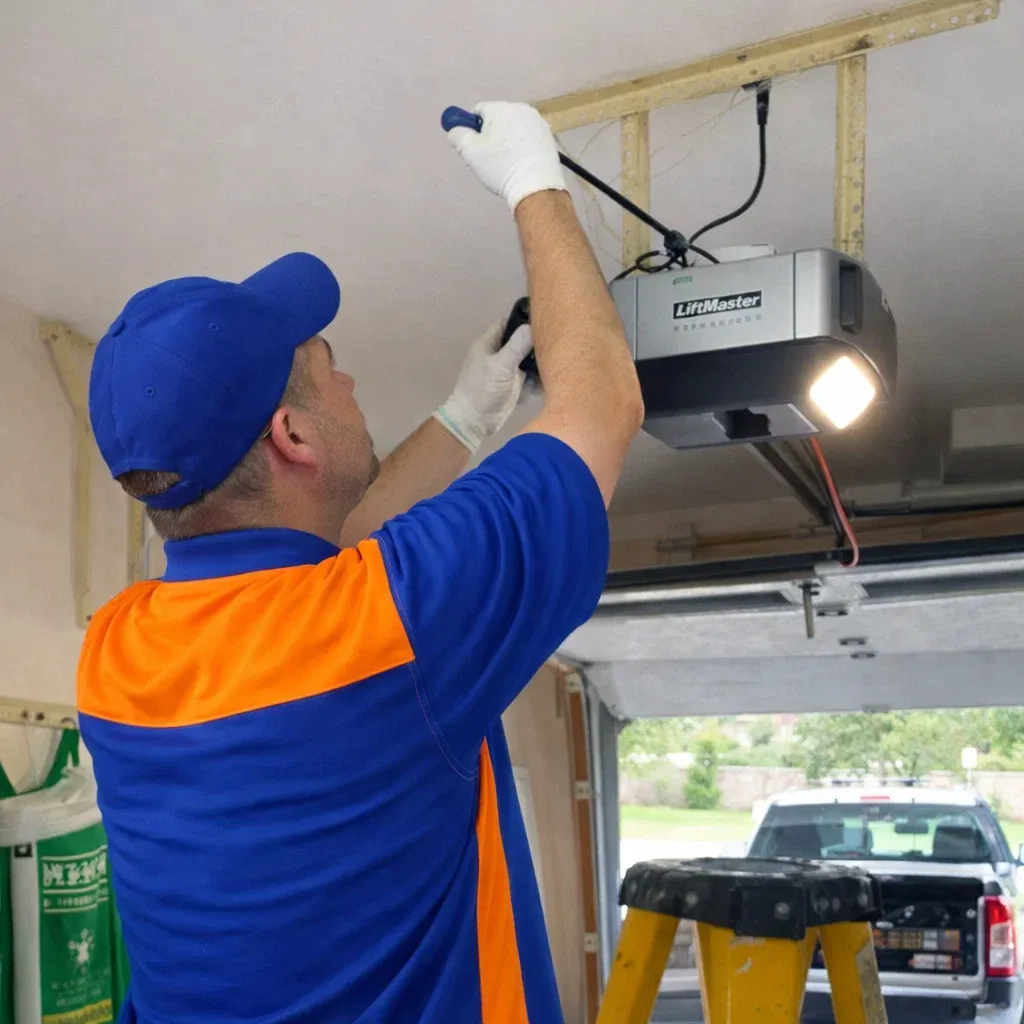 Titan Garage Doors technician performing garage-door-repair-cedar-rapids service, delivering trusted garage door repair in Cedar Rapids, IA with same-day service by local technicians inside a residential garage