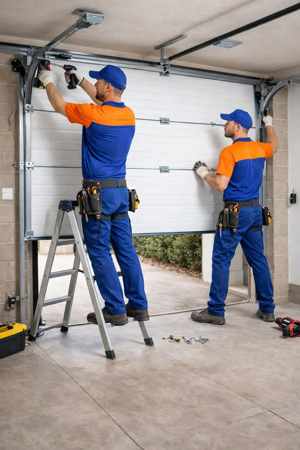 Titan Garage Doors technician completing garage-door-installation inside a residential garage, providing professional Garage Door Installation in Iowa with expert tools and precision setup
