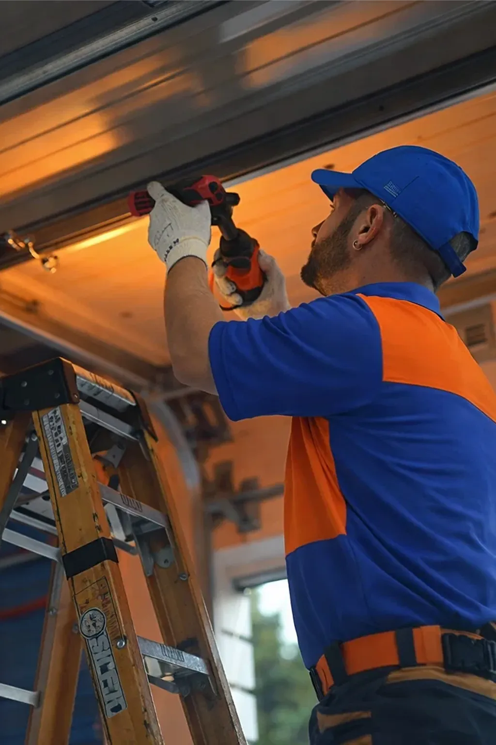 Titan Garage Doors technician handling emergency-garage-door-repair in Iowa, delivering 24/7 emergency garage door repair service with fast response and licensed local expertise inside a residential garage