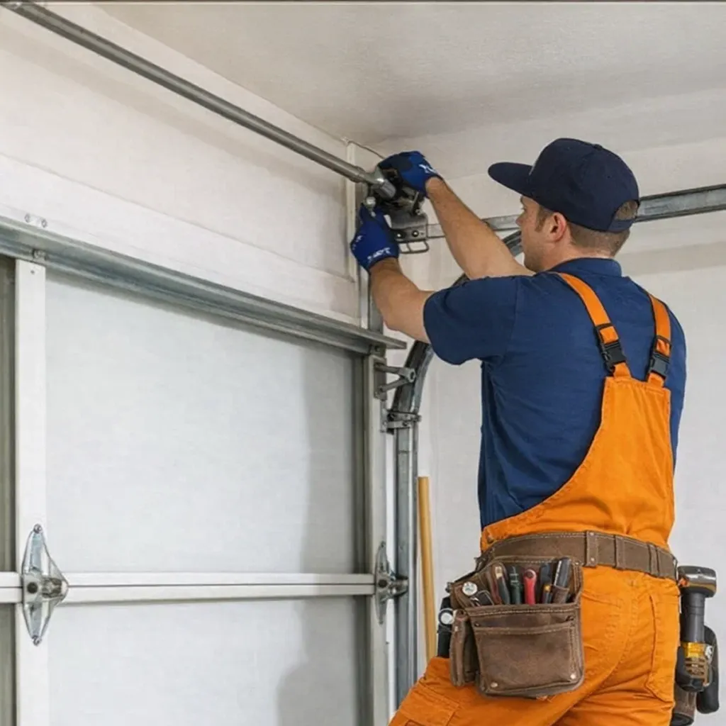 Titan Garage Doors technician providing garage-door-repair-coralville service, completing fast and reliable garage door repair in Coralville, IA with trusted local expertise inside a residential garage