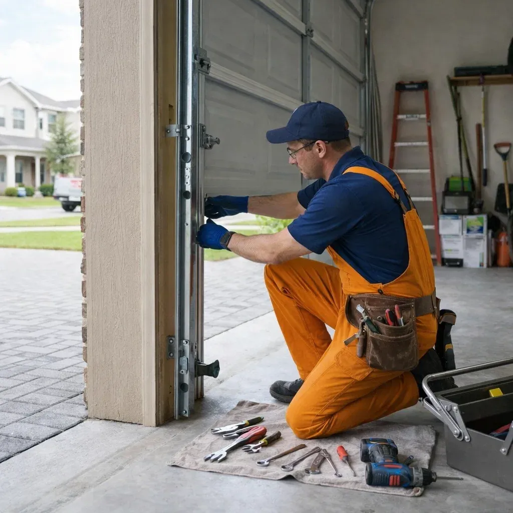 Titan Garage Doors technician performing garage-door-repair-hiawatha service, delivering fast and reliable garage door repair in Hiawatha, IA with same-day service by licensed professionals inside a residential garage
